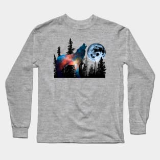 Wolf Animal Forest Wild Nature World Free Land Moon Long Sleeve T-Shirt